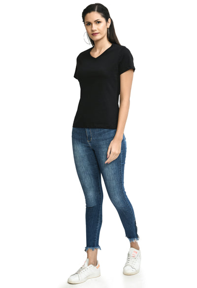 Black V-Neck Comfort Fashion T-Shirt