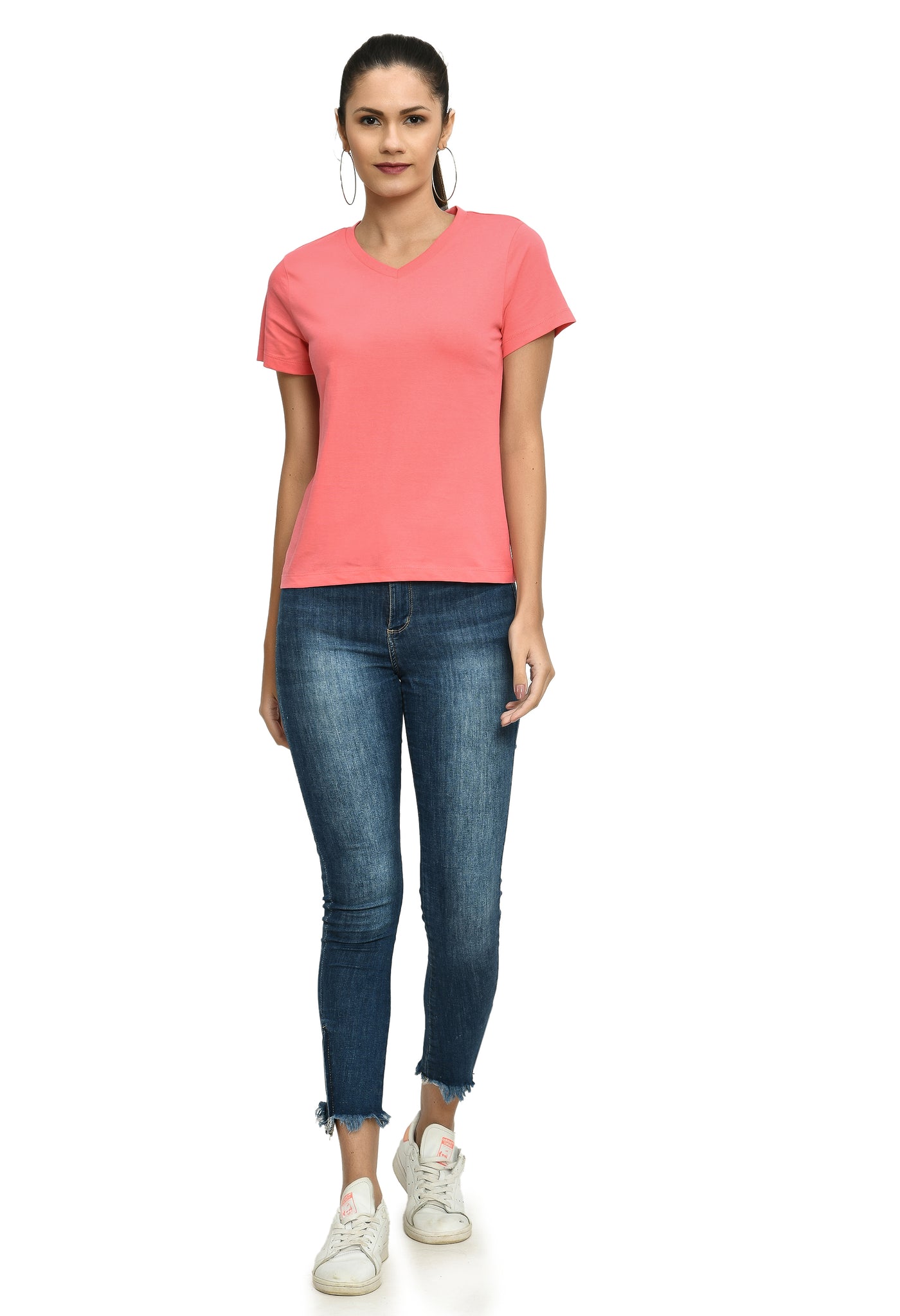 Bubblegum Pink V-Neck Comfort Fashion T-Shirt