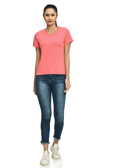 Bubblegum Pink V-Neck Comfort Fashion T-Shirt