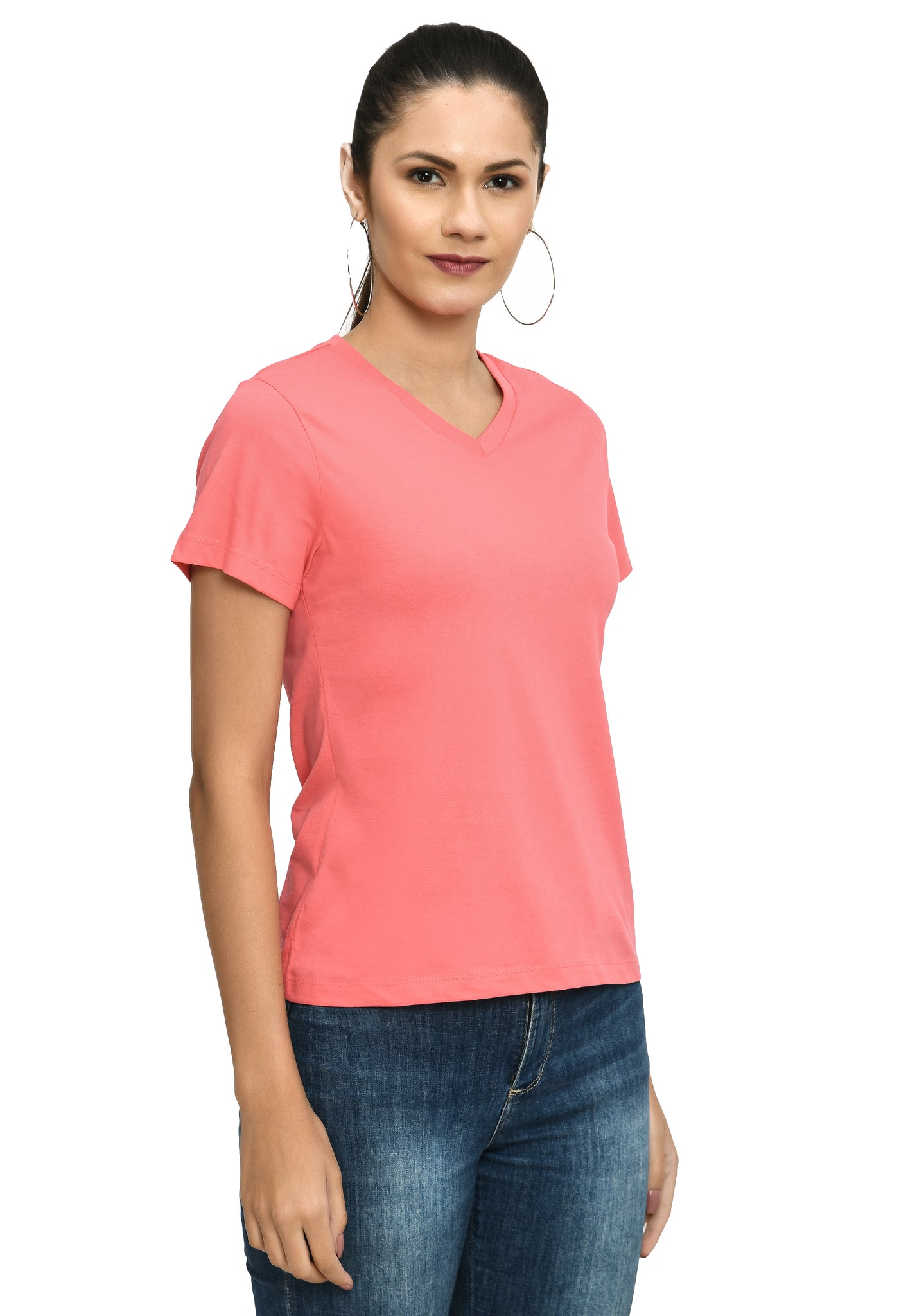 Bubblegum Pink V-Neck Comfort Fashion T-Shirt