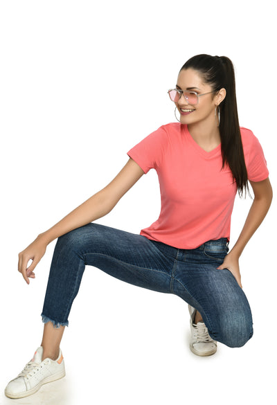 Bubblegum Pink V-Neck Comfort Fashion T-Shirt