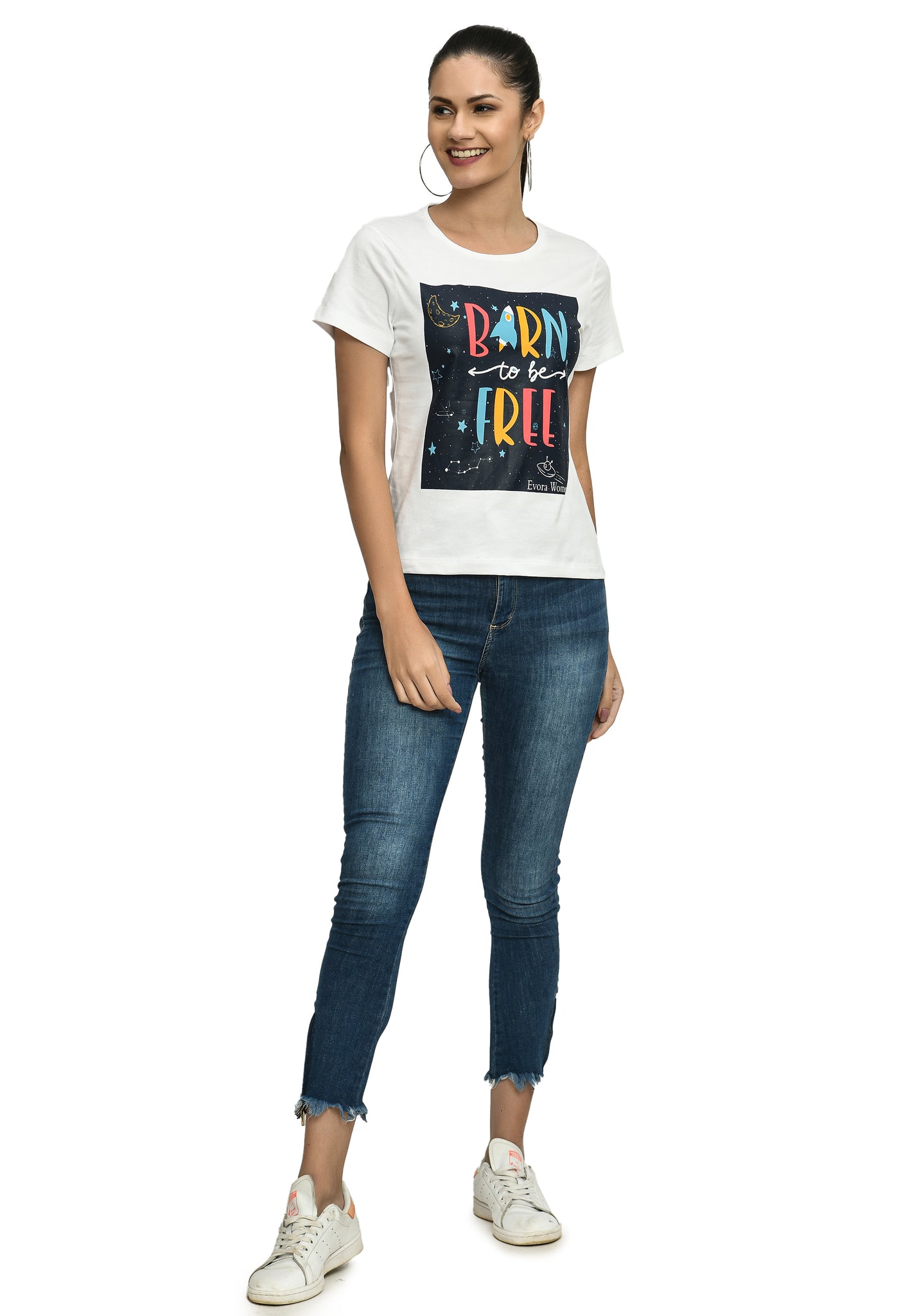 White Crew Neck Stretchable T-Shirt