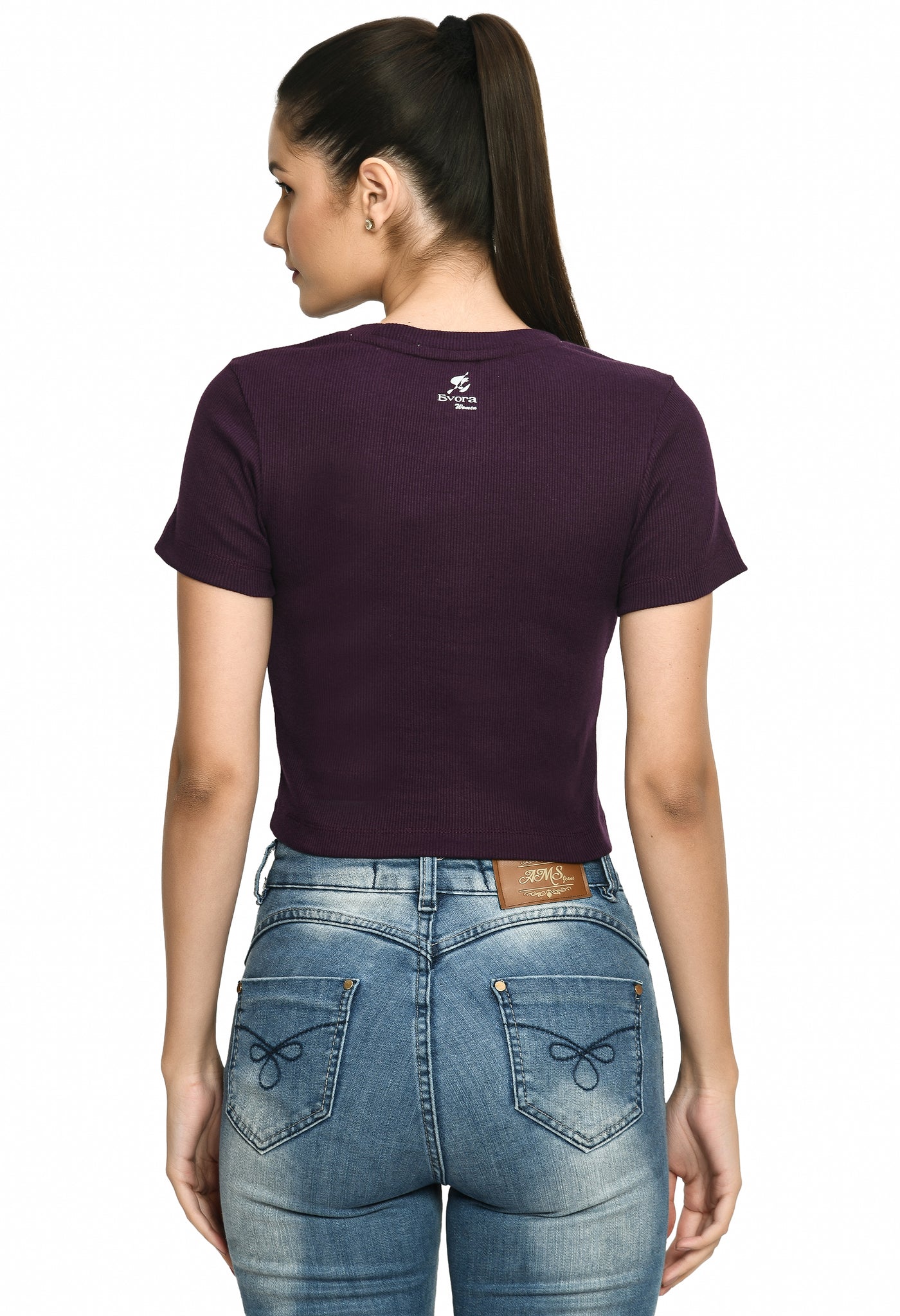 Ladies Rib Violet Comfort Crop Top