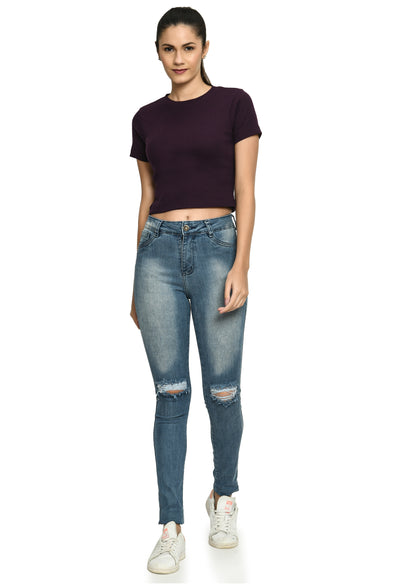 Ladies Rib Violet Comfort Crop Top