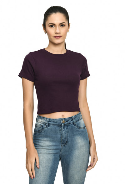 Ladies Rib Violet Comfort Crop Top