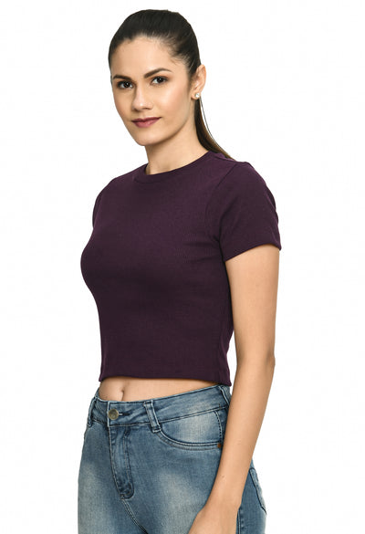 Ladies Rib Violet Comfort Crop Top
