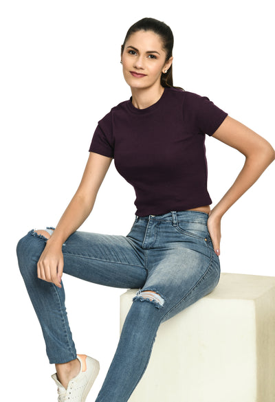 Ladies Rib Violet Comfort Crop Top