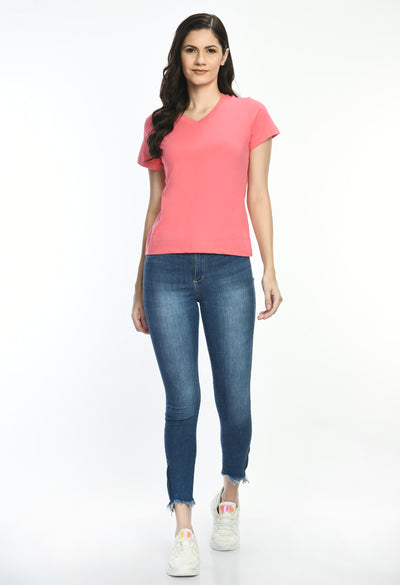 Bubblegum Pink V-Neck Comfort Fashion T-Shirt