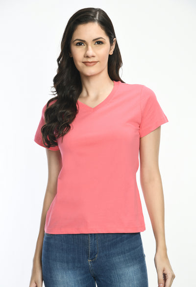 Bubblegum Pink V-Neck Comfort Fashion T-Shirt